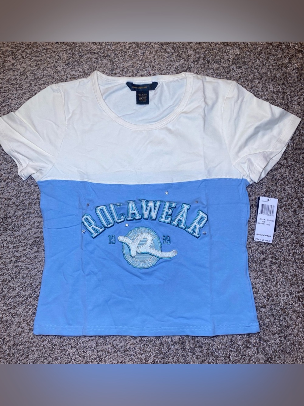 Rocawear Two-Tone Crop Tee - White & Light Blue